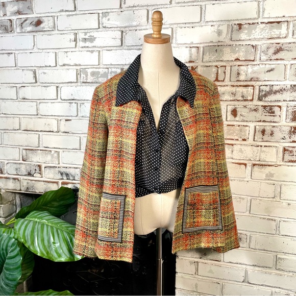 Vintage Harve Benard Plaid Tweed Unique Multi Houndstooth Longsleeve Blazer - Picture 1 of 10